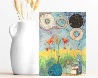 Blue Jay Art Greeting Card: Floral Constellations, Blank Inside (5x7)