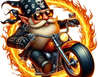 Biker Gnome Clipart Bundle: Motorcycle Gnomes, Illustrations (PNG, Instant Download)
