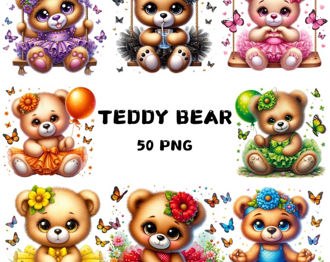 Teddy Bear Clipart | Watercolor Bear PNG | Nursery Wall Art | Baby ...