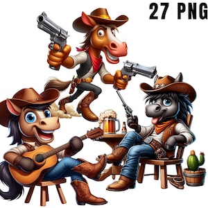 Cowboy Pferd Clipart, lustiges Pferd mit Bier und Hut, wunderliche westliche Tierkunst, Cowboy png, Pferd Clipart, lustige Tiere, Bier png