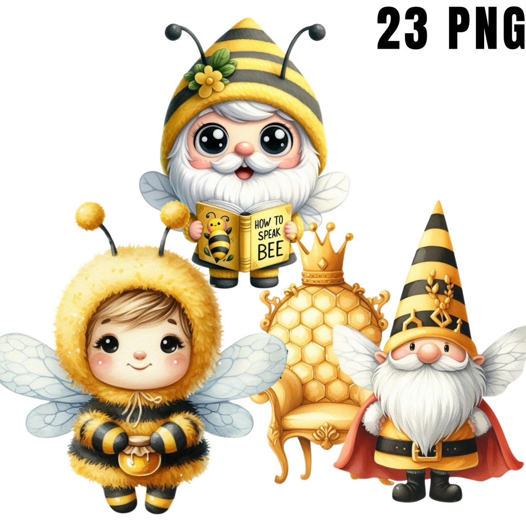 Bee Gnome Clipart PNG, Cute Honey Bee Gnomes, Spring Stickers for Cards ...