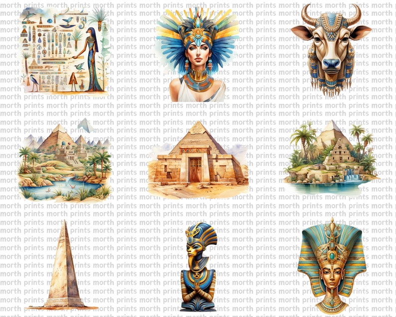 Watercolor Ancient Egypt Clipart PNG, Pharaohs, Pyramids & Sphinx ...