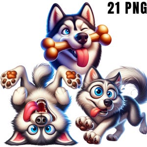 Cute Funny Husky Dog Clipart Set – Playful Tongue-Out Dog Illustrations on White Background for Stickers, Scrapbooking & Digital Crafts