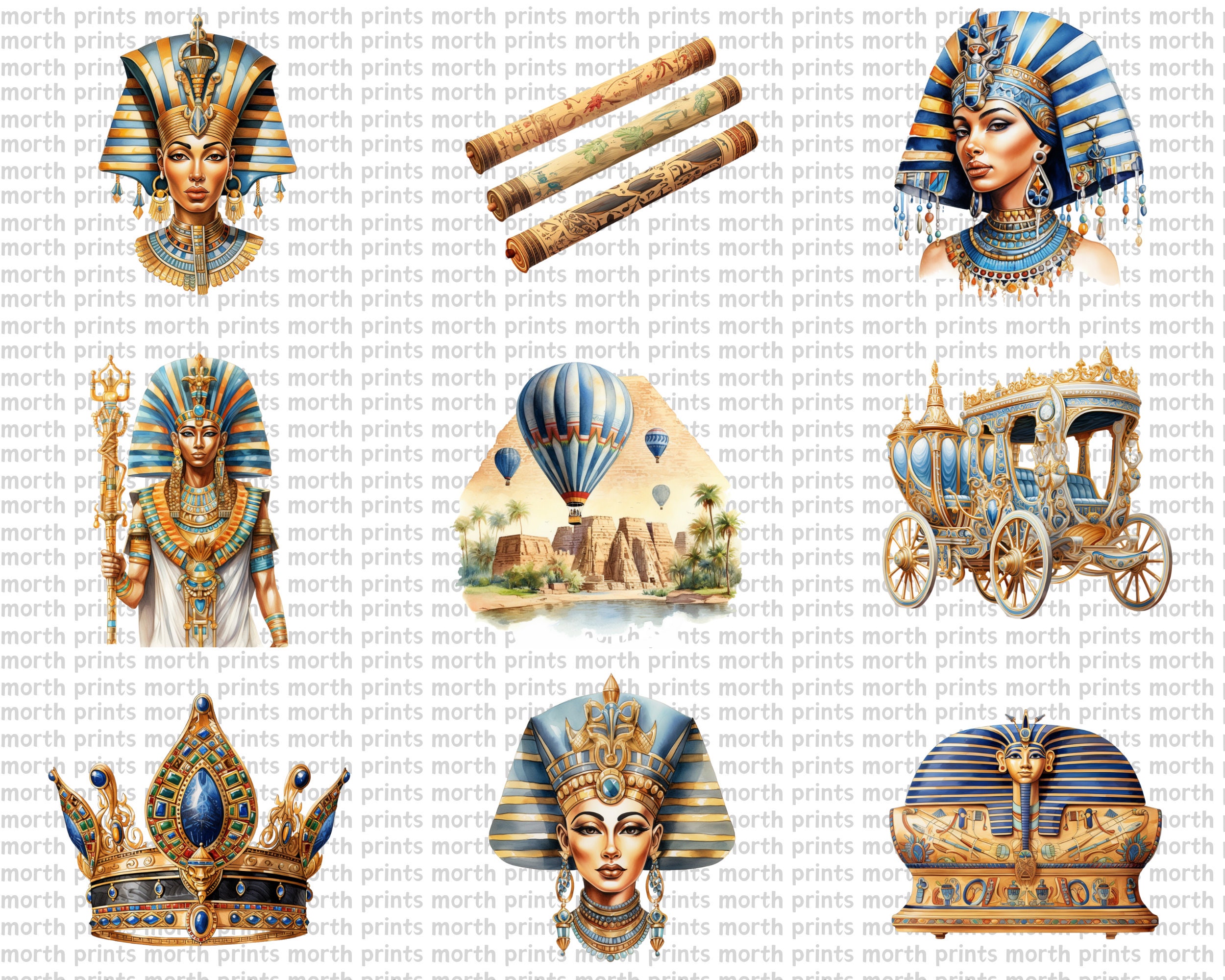 Watercolor Ancient Egypt Clipart PNG, Pharaohs, Pyramids & Sphinx ...