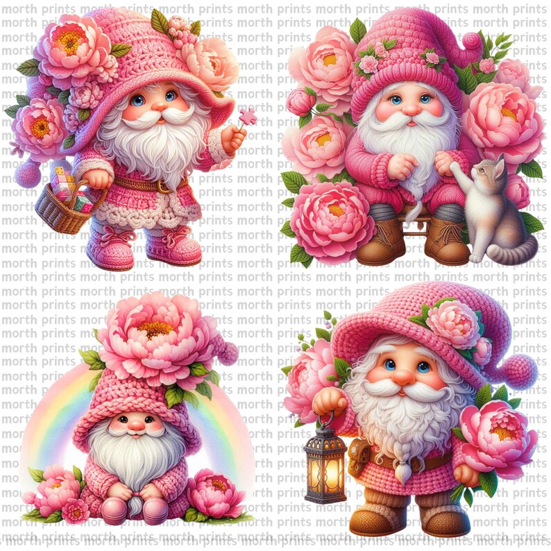 Watercolor Peony Gnomes Clipart PNG, Cute Spring Garden Gnomes, 39 PNG ...