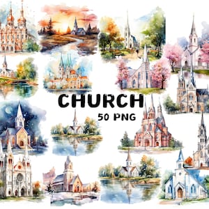 Hand-Drawn Church Clipart: Stained Glass Illustration (Digital Download, 300 DPI PNGs)