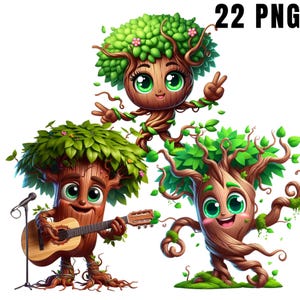 Bundle de cliparts arbre mignon, illustration d'arbre kawaii, adorable forêt PNG, art de l'arbre de dessin animé, décoration murale de chambre d'enfant, téléchargement immédiat
