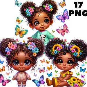17 PNG bébé fille avec des cliparts papillon, fleur des cliparts, jolie fille Chibi, papillon png, illustration, téléchargement immédiat pour usage commercial