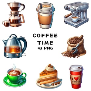 Coffee Time Clipart: 43 PNG Illustrations (Commercial Use)