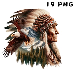 Native American Indian Häuptling Clipart, druckbare Aquarell Clipart, hochwertige PNGs, digitaler Download, Papiermodell, Junk Journal