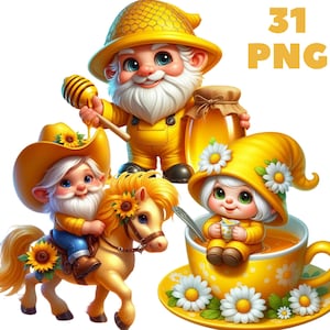 Yellow Gnome Clipart: 31 PNG Spring Illustrations (Commercial Use)