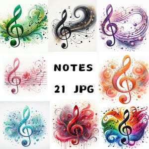 Imágenes prediseñadas de notas musicales, paquete de imágenes prediseñadas de notas musicales armónicas, diseños de alta calidad, arte musical, imprimibles, uso comercial, imágenes prediseñadas de música
