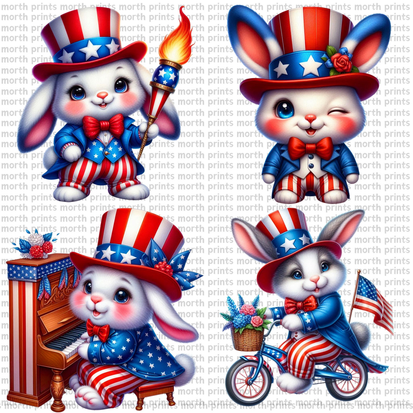 Patriotic Rabbids Patriotic Rabbit Clipart PNG, USA 4th of July Bunny With Flag ...