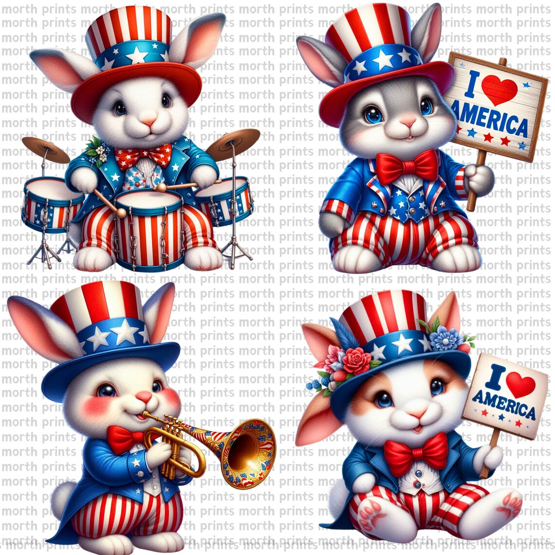 Patriotic Rabbids Patriotic Rabbit Clipart PNG, USA 4th of July Bunny With Flag ...