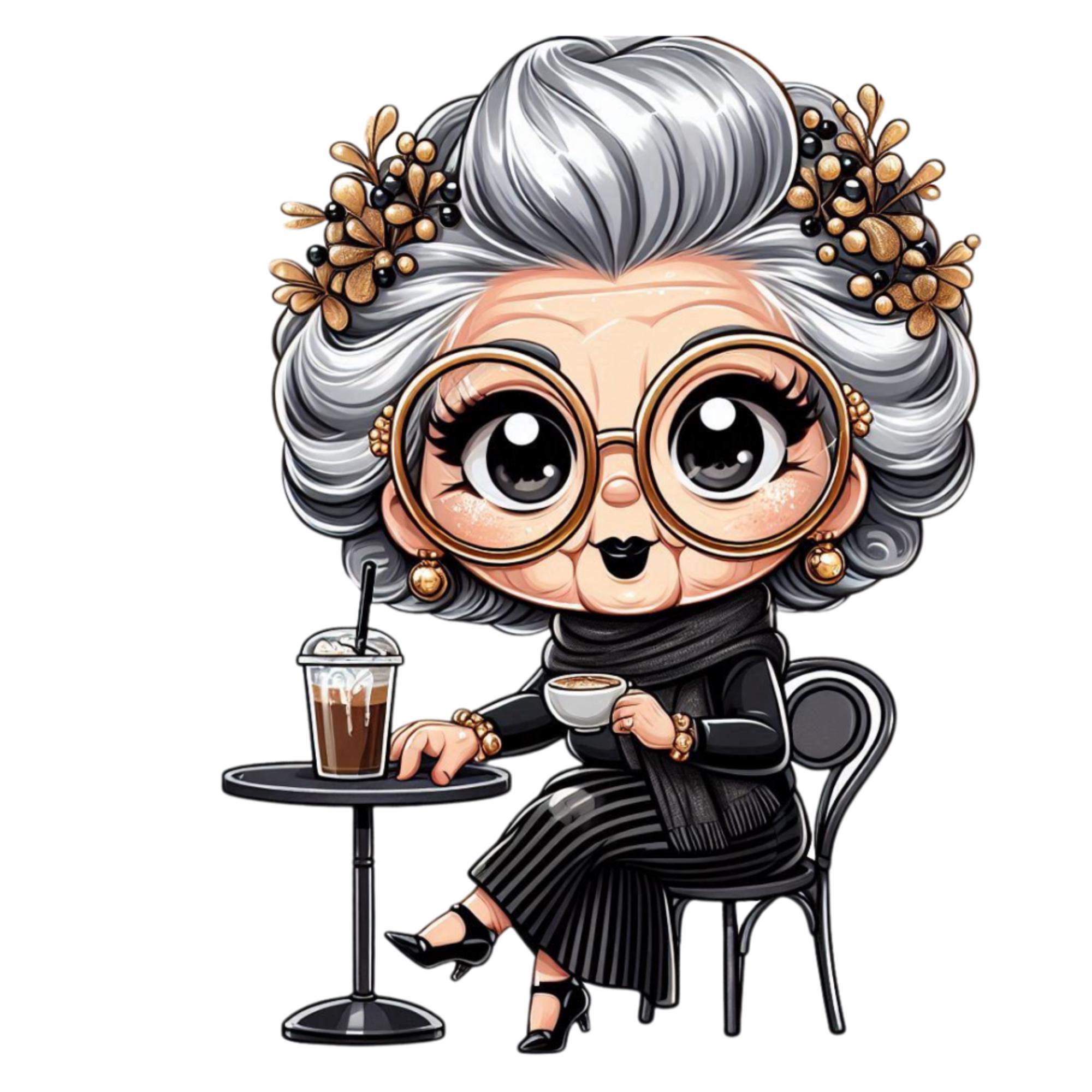 Watercolor Grandma Clipart, Senior Lady Drinking Tea PNG for Cards ...