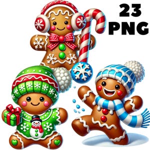 23 PNG, bundle di Clipart di omino di pan di zenzero, clipart di Natale, grafica di biscotti festivi, stampe per le vacanze, uso commerciale, download digitale