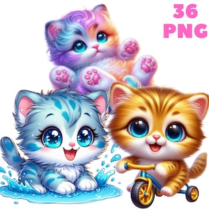 36 PNG niedliche Baby Katzen Clipart, Clipart Tiere, süße Tiere, niedliche Baby-Tiere, Illustrationen, sofortiger Download für kommerzielle Nutzung
