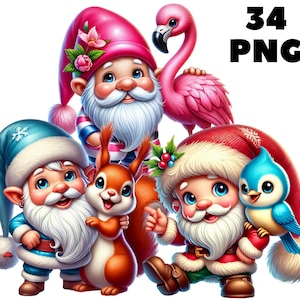 34 PNG Gnomes With Animals , Cute Gnomes, Animals clipart, Gnome Bundle, Spring Gnome, Illustrations , Instant Download for Commercial Use