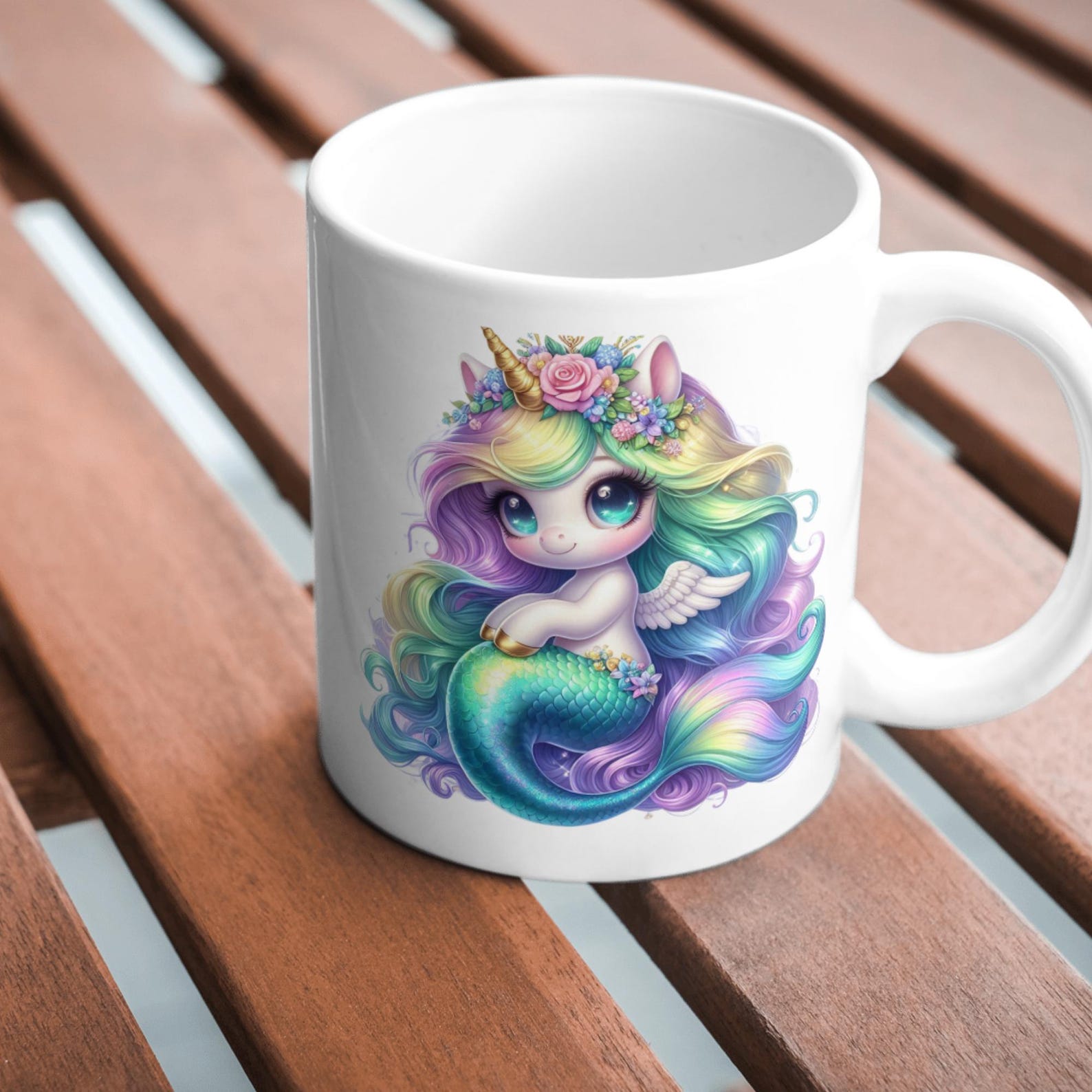 Unicorn Mermaid Clipart, Rainbow Watercolor PNG Set, Kawaii Fantasy ...