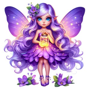 32 PNG violette Fee Clipart, süße Fee, Fee Clipart, Blumen Fee, Blumen Clipart, Illustrationen, sofortiger Download für kommerzielle Nutzung