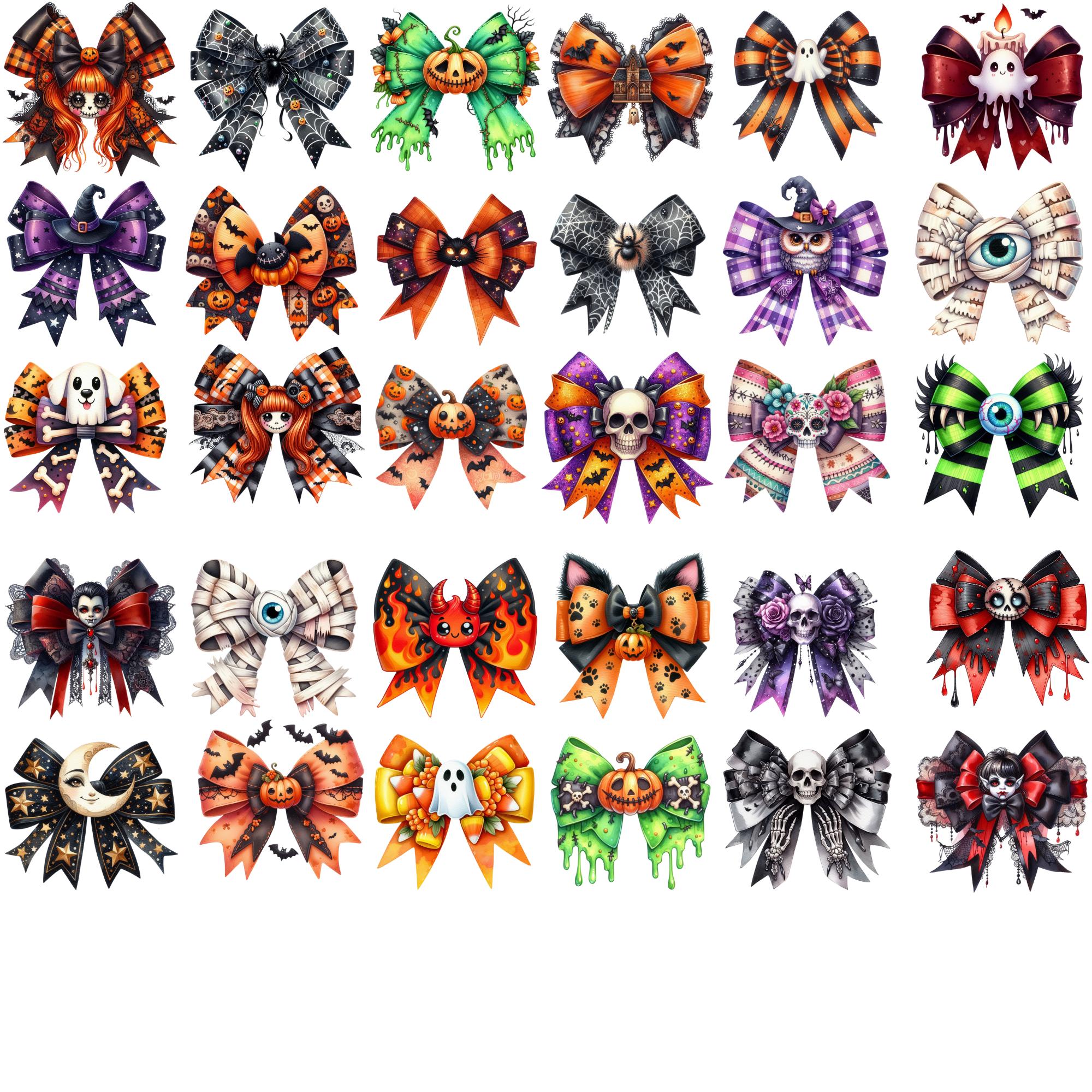 Halloween Bow Clipart PNG, Watercolor Ghost Pumpkin Bat Ribbons, Spooky ...