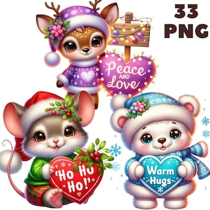 33 PNG niedliche Weihnachten Tiere Clipart, Weihnachtscliparts, Weihnachten Tier, süßes Tier, Illustration, sofortiger Download für kommerzielle Nutzung