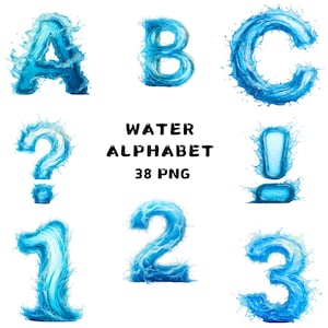 Watercolor Alphabet Clipart: 38 PNG Water Letters (Digital Download)
