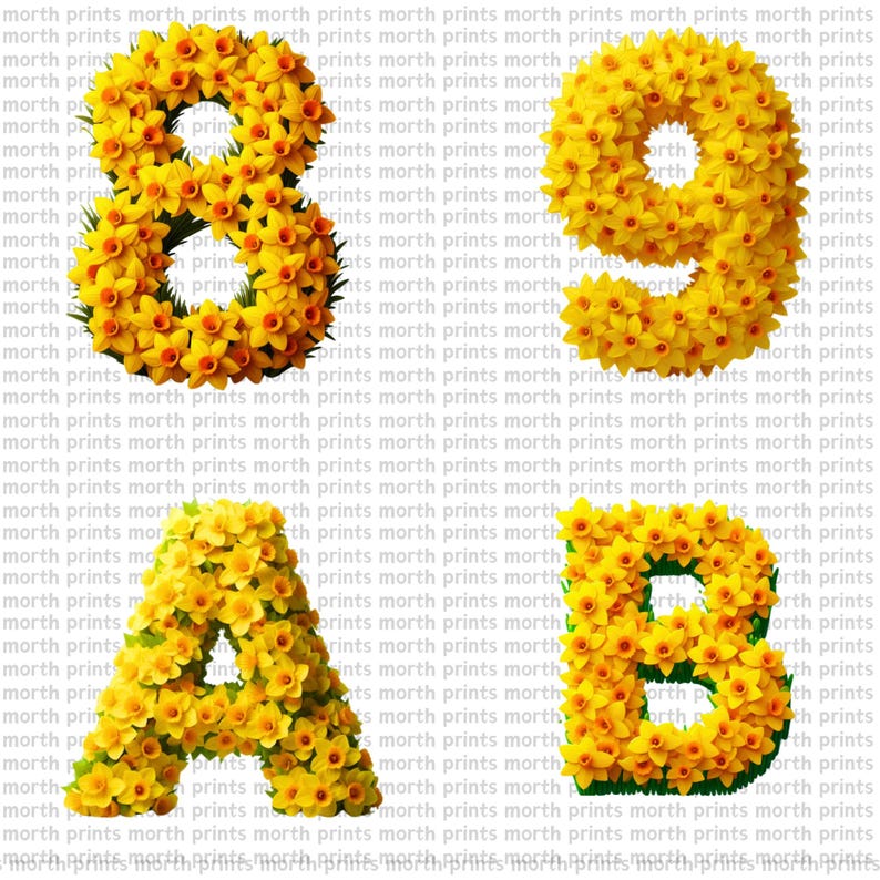 Daffodil Floral Alphabet Clipart PNG, Spring A–Z Letters, 38 PNG File ...