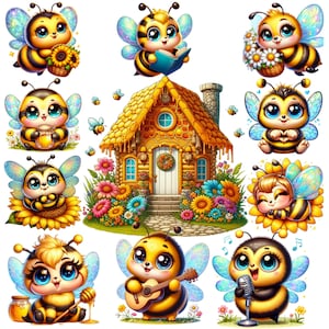 25 PNG süße Bienen Clipart, süße Bienen Clipart Bundle, süße Bienen png, Bienen Clipart, Illustrationen, Instant Download für kommerzielle Nutzung