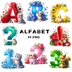 39 PNG Alphabet Clipart , Alphabet PNG, Animal Art PNG, Baby Animal Alphabet Collection, Illustrations , Instant Download for Commercial Use