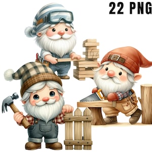 Carpenter Gnome Clipart, Cute Woodworker Gnome with Tools, Hammer and Saw, Handyman Gnome Bundle, Workshop Gnome Art, Instant Download