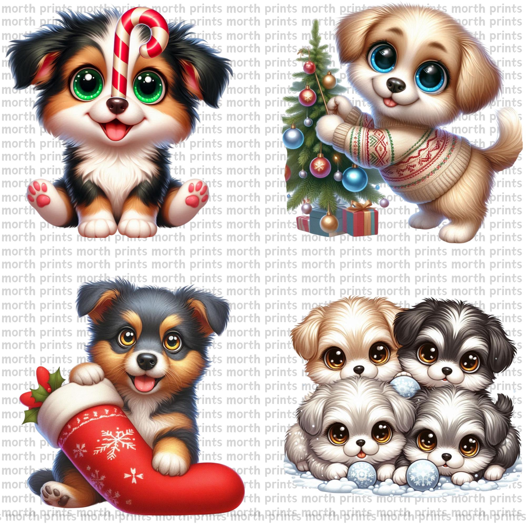 Christmas Dog Clipart PNG, Puppies With Santa Hats & Lights, 21 PNG ...