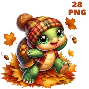 28 PNG Clipart de Tartaruga de Outono, Animais Fofos, Clipart de Outono, Pacote de Animais, Ilustrações, Download Instantâneo para Uso Comercial