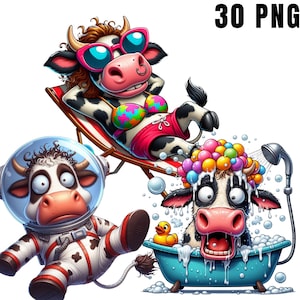 Clipart grappige koe, grappige dieren, komische koe, hoge kwaliteit png's, digitale planner, aquarel, kaarten maken, journaling, digitale download