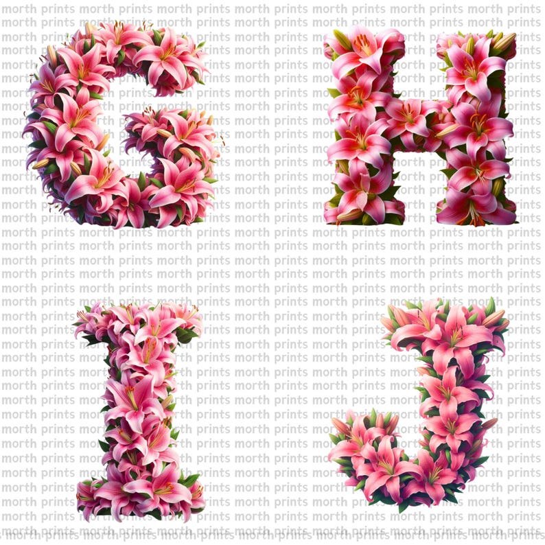 Lily Floral Alphabet Clipart PNG, Elegant A–Z Letters, 38 PNG Files ...