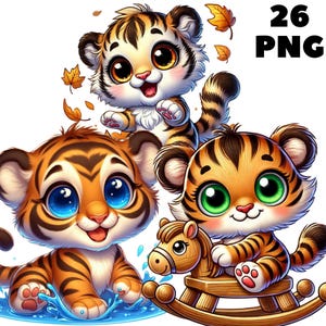 26 PNG süße Baby Tiger Clipart, Clipart Tiere, Süße Tiere, süße Baby-Tiere, Illustrationen, Sofort-Download für kommerzielle Nutzung