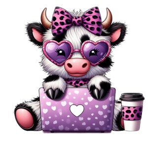 Funny Coffee Cow Clip Art: Leopard Bow PNG (Digital Download)