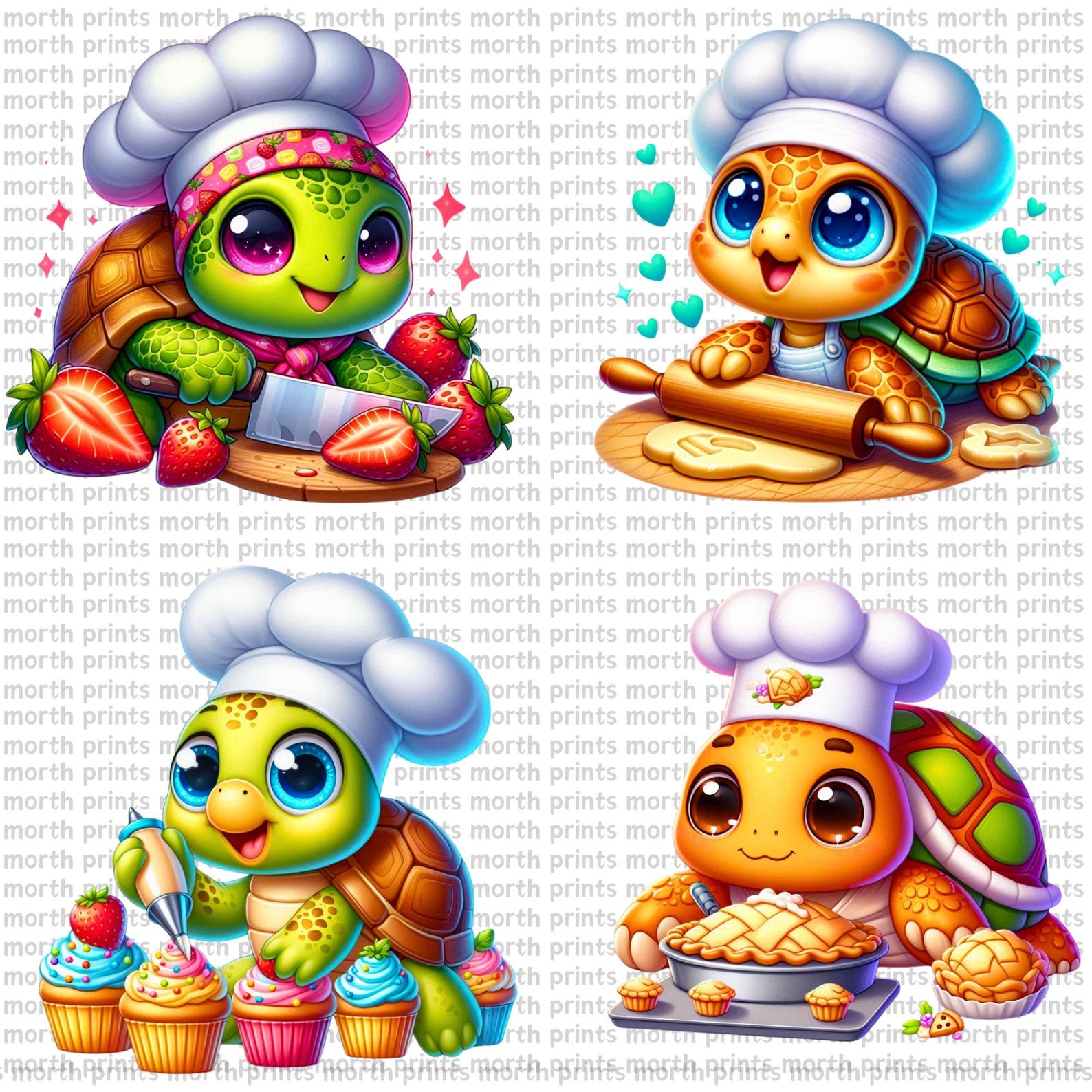 Chef Turtle Clipart PNG, Cute Cooking Turtles With Hats & Utensils ...