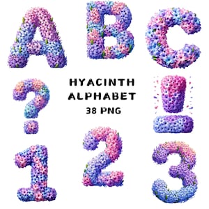 38 PNG Hyazinthen Alphabet Clipart, Alphabet PNG, Blumen Clipart, Blumenalphabet, Illustrationen, sofortiger Download für kommerzielle Nutzung