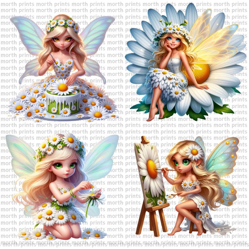 Daisy Fairy Clipart PNG, Flower Dress & Petal Wings, 32 PNG, Spring ...
