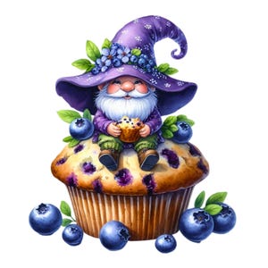 25 PNG Blueberry Gnomes Clipart  , Cute Gnome Graphics, Adorable Dwarf Printables, Illustrations , Instant Download for Commercial Use