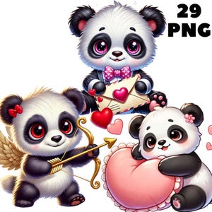 29 PNG Clipart de panda del día de San Valentín, Clipart del día de San Valentín, Clipart de panda, Panda lindo, Ilustraciones, Descarga instantánea para uso comercial