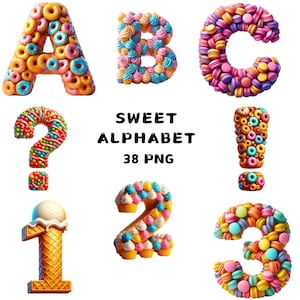 38 PNG Alfabeto dulce Clipart, Alfabeto PNG, Clipart dulce, Alfabeto de azúcar, Ilustraciones, Descarga instantánea para uso comercial