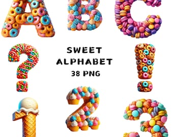Süßes Alphabet Clipart PNG, Candyland A - Z Buchstaben, 38 PNG-Dateien, Lutscher & Süßigkeiten, transparenter Hintergrund, Sublimation, kommerzielle Nutzung