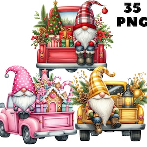 35 PNG kerstkabouter en vrachtwagen clipart, schattige kabouter, kerst clipart, kerstsublimatie, Instant Download voor commercieel gebruik
