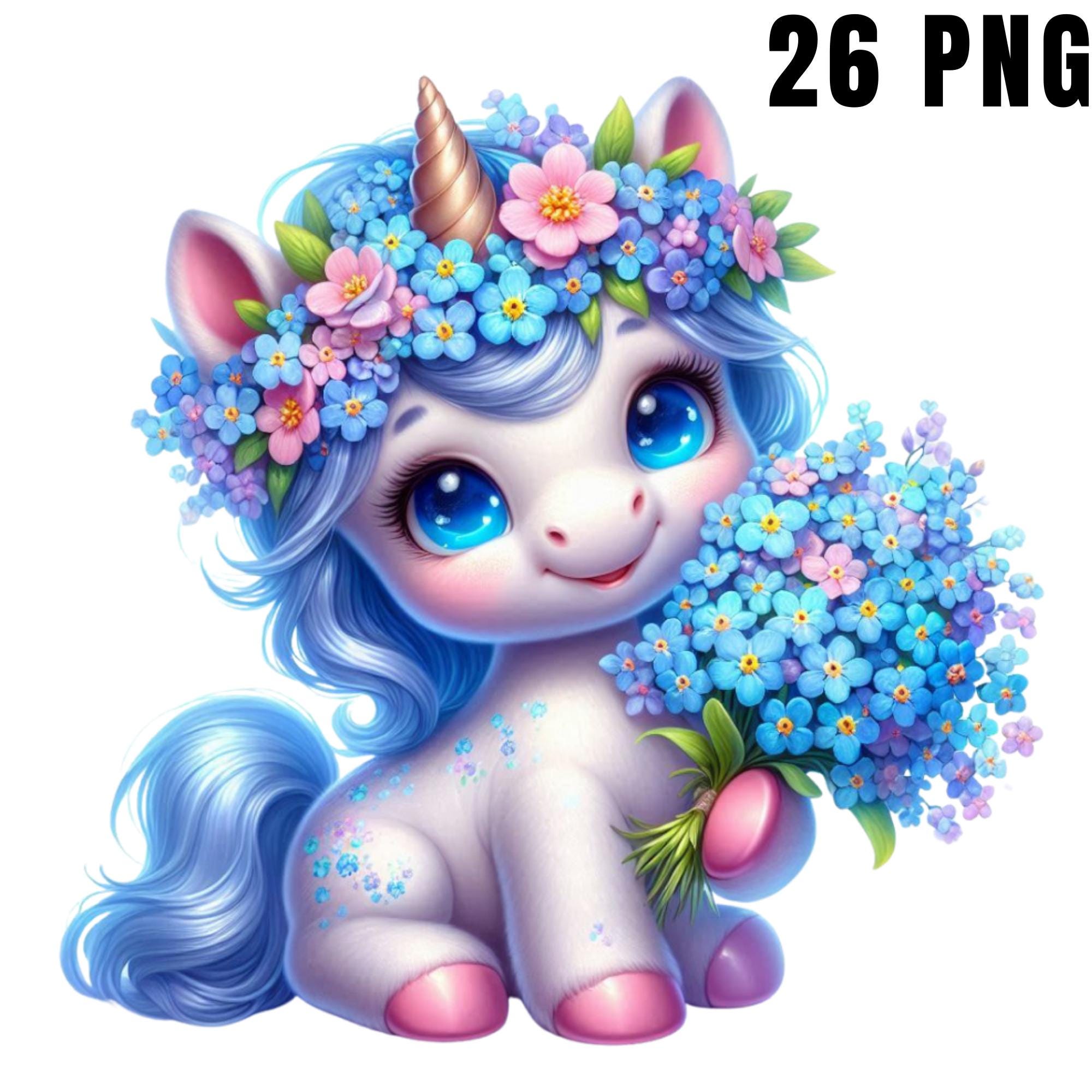 Floral Unicorn Clipart PNG, Pastel Nursery Art and Invitations, Cute ...