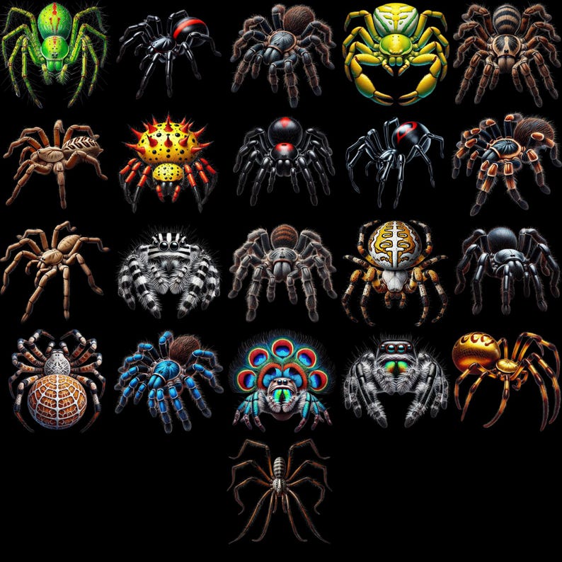 Spider Clipart Bundle, Spider PNG for Crafts, Insect and Arachnid Art ...