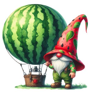 25 PNG Arbuzowy Gnom Clipart, Uroczy Gnom, Owocowy Gnom, Pakiet Gnomów, Arbuz, Ilustracje, Natychmiastowe pobieranie do użytku komercyjnego