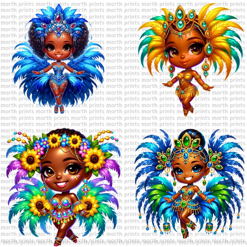 Brazilian Chibi Girl Clipart, Rio Carnival Costume & Samba Feathers ...