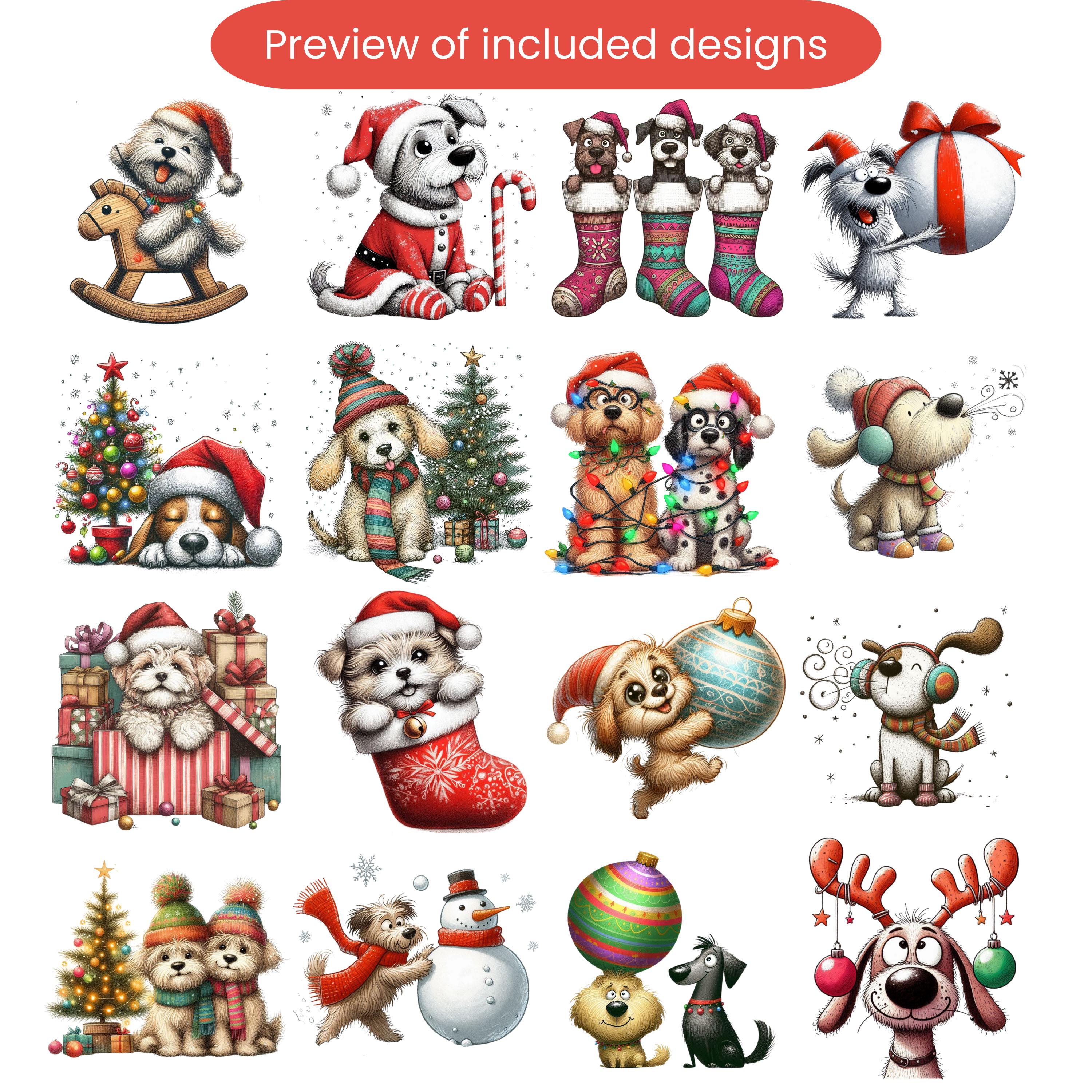 Quirky Christmas Dog Clipart, Cute Whimsical Puppy PNG for Cards ...